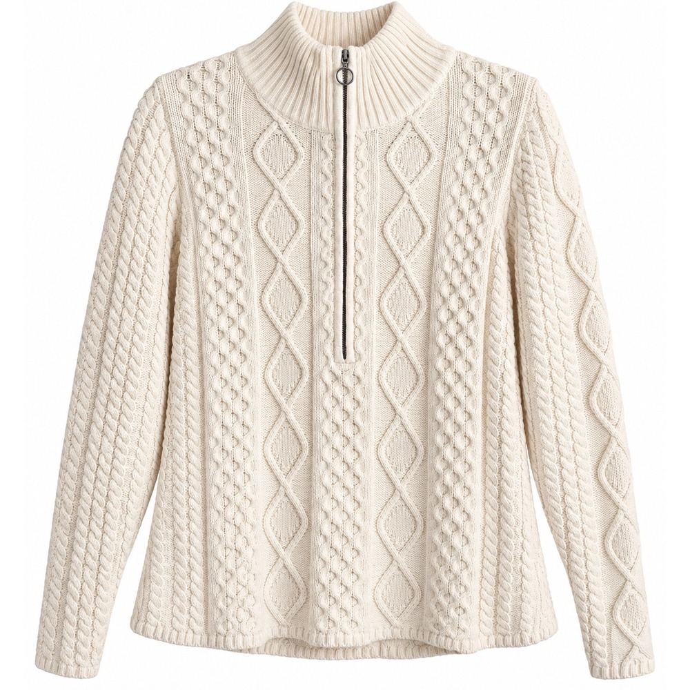 NWT Icelandic Design Olivia Half Zip Sweater L Cream Cable Knit MSRP $139